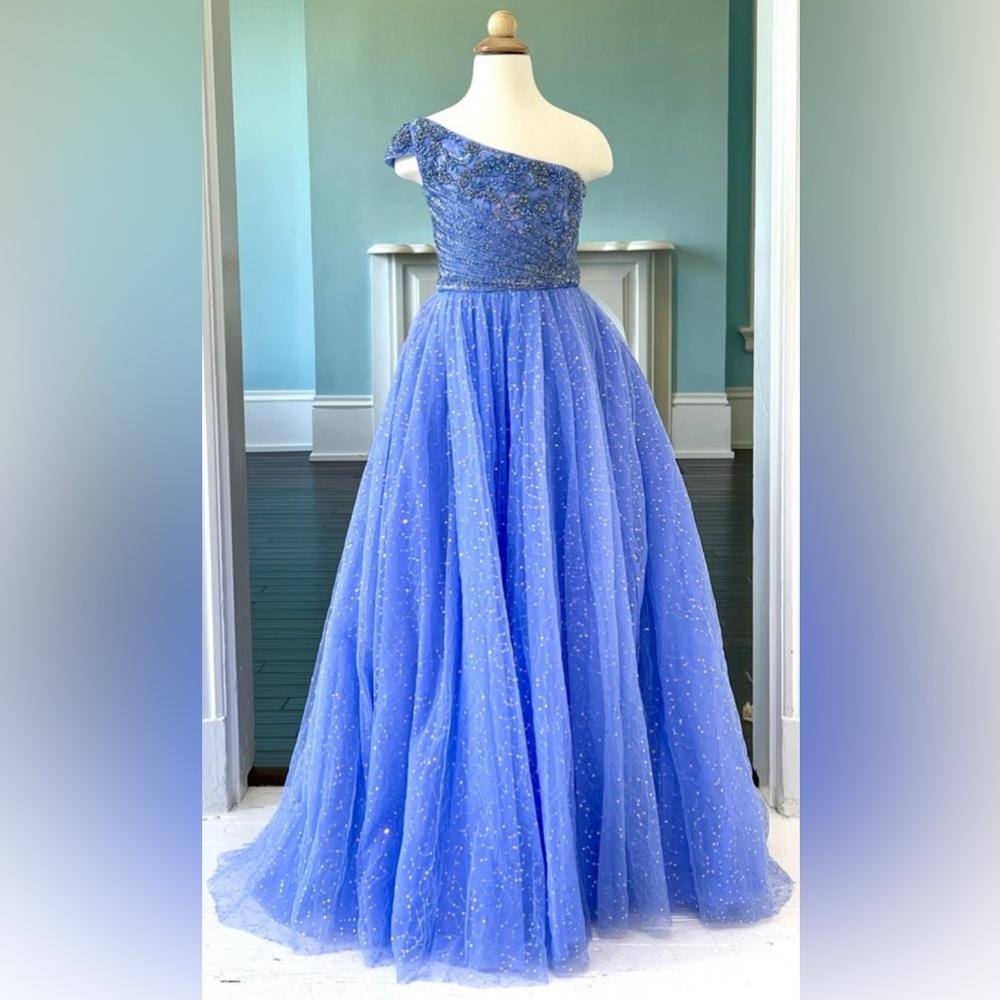 Sherri Hill Blue One-Shoulder Kids Formal Dress